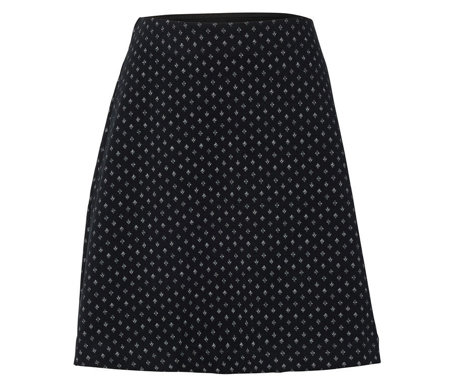Čierna sukňa s drobným bielym vzorom.