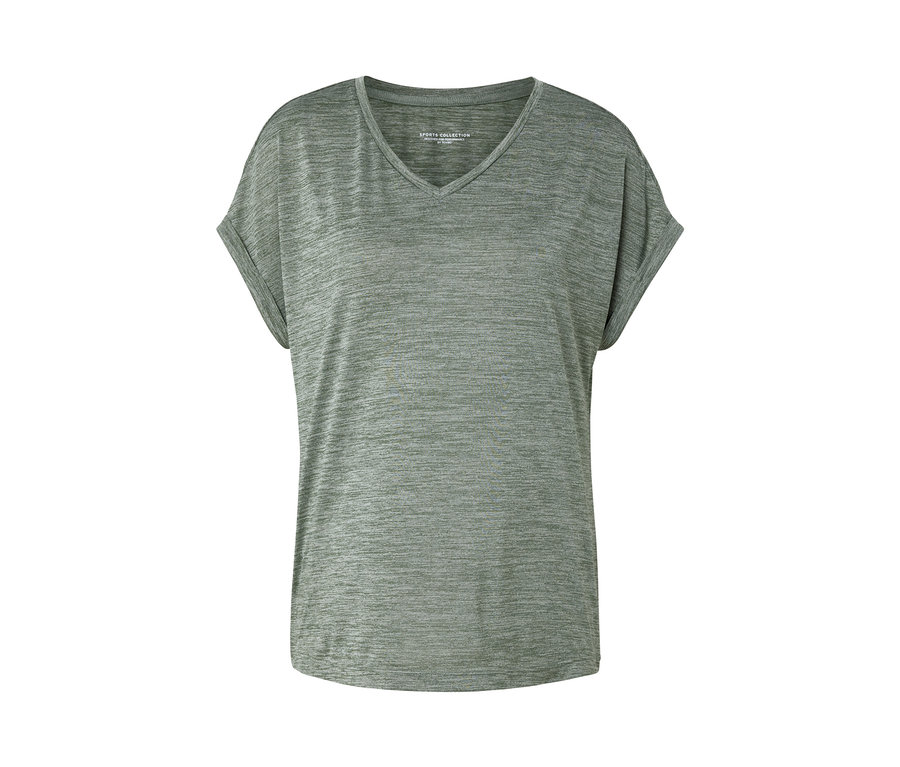 Funkčné tričko khaki s véčkovým výstrihom a krátkymi rukávmi.