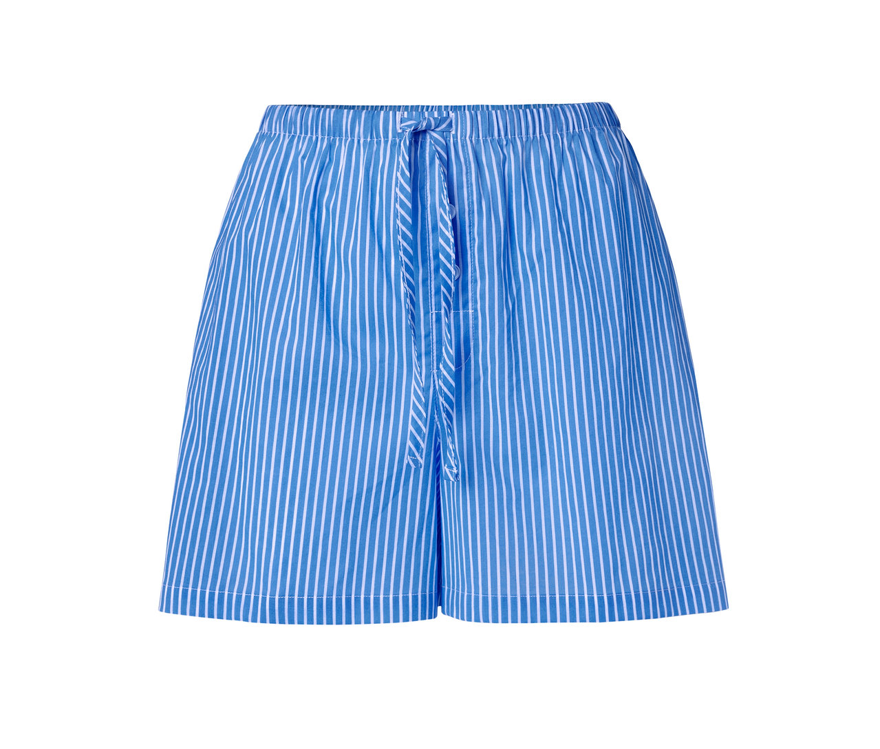 Modré tkané šortky s bielymi pruhmi a sťahovacou šnúrkou v páse.