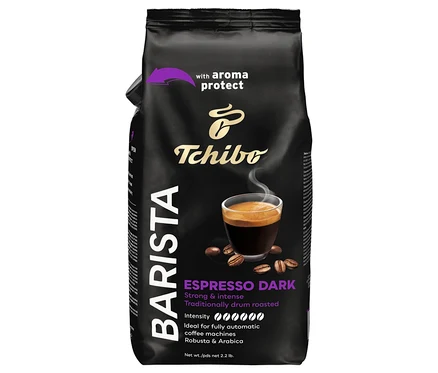 Čierne balenie kávy BARISTA Espresso Dark s obrázkom šálky espressa.
