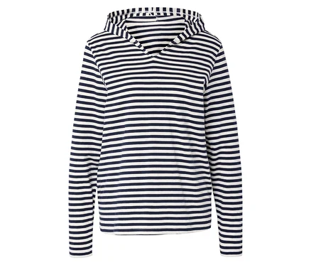 Jersey-Hoodie s tmavomodrými a bielymi pruhmi po celej ploche.