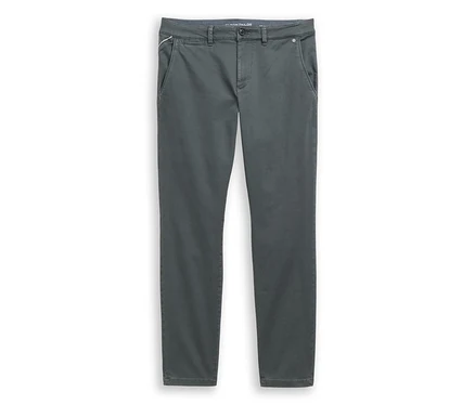 Tmavoolivové chino nohavice Tom Tailor TTSIMON Slim so zapínaním na gombík a vreckami.