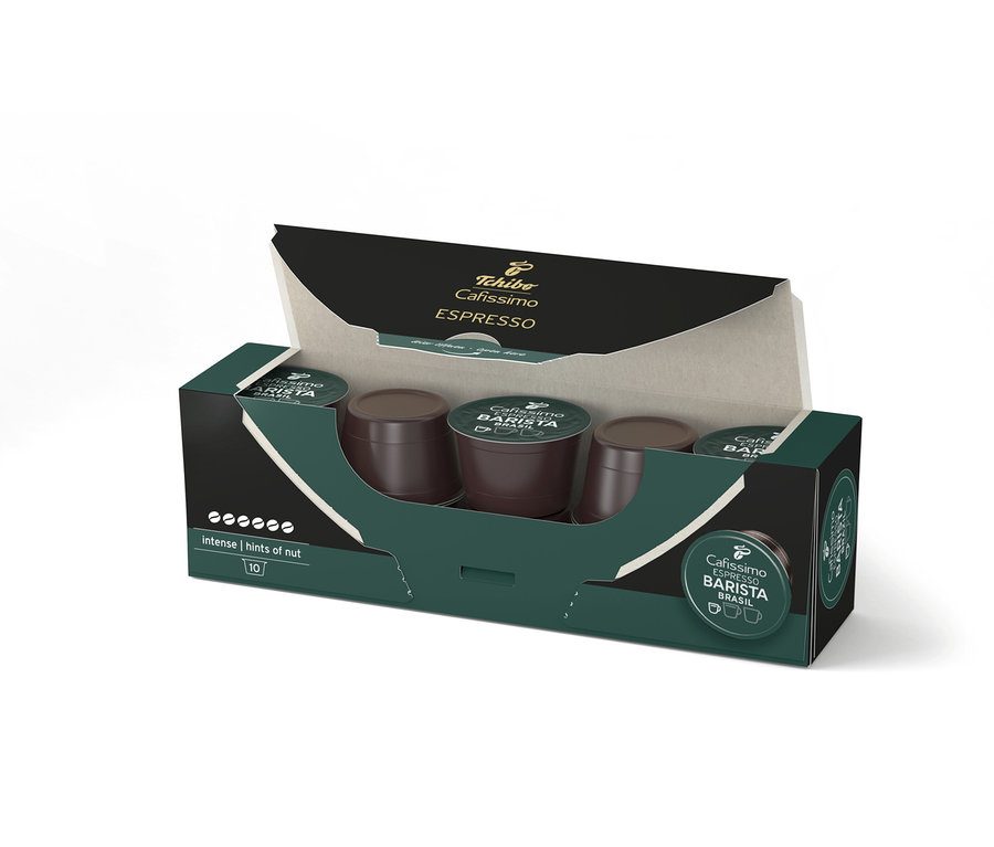 Otvorené balenie kapsúl Cafissimo Barista Espresso Brasil.