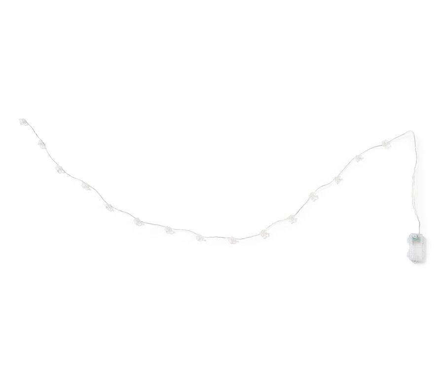 Svetelná reťaz s MICRO LED diódami, kvety na bielom pozadí.