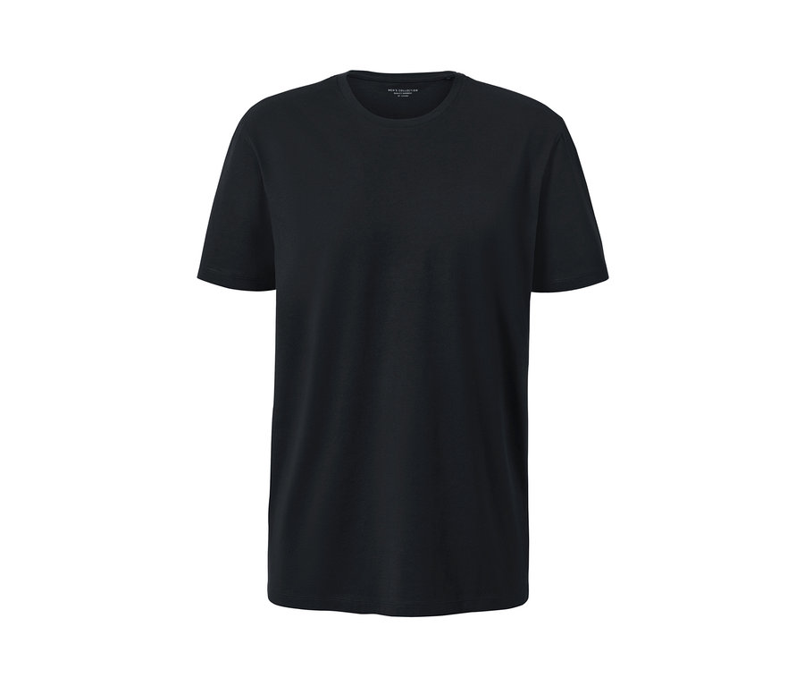 Čierne tričko s krátkym rukávom a okrúhlym výstrihom.
