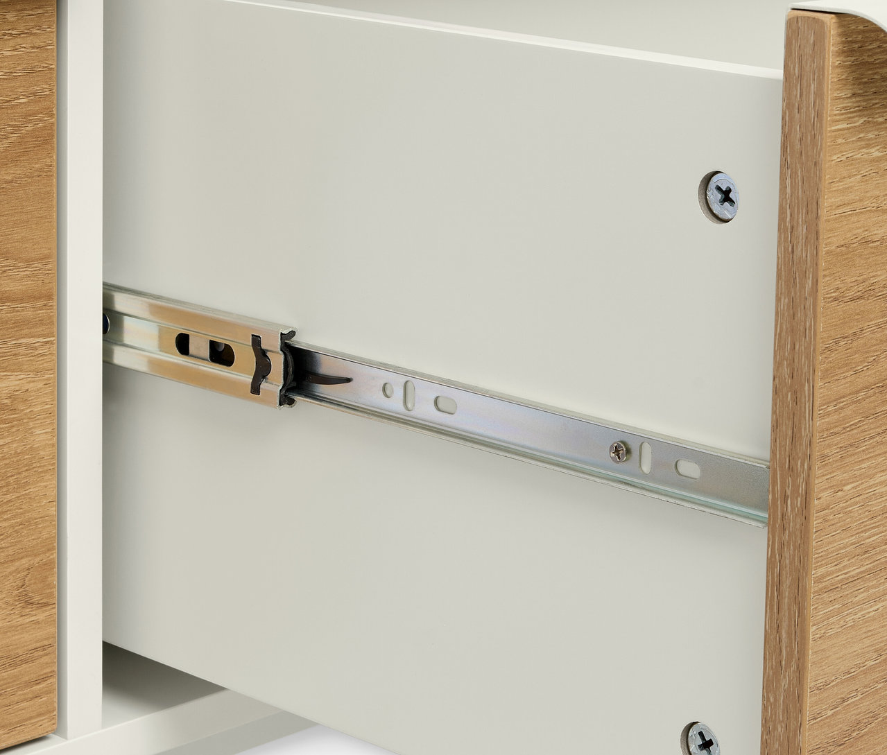 Detail otvorenej zásuvky lavice na sedenie »LEEG«.