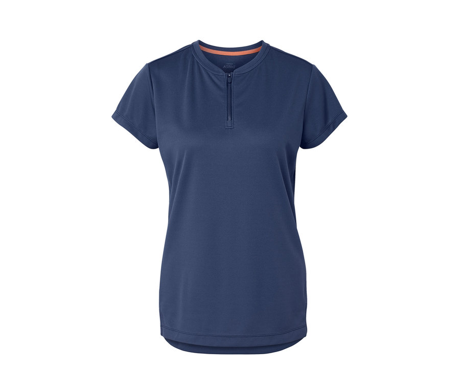 Tmavomodré športové tričko s polovičným zipsom.