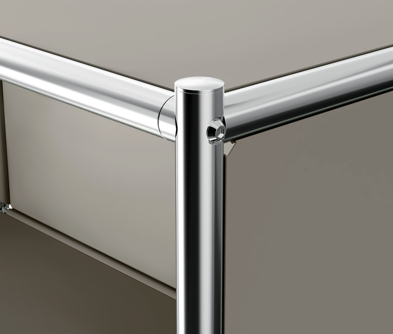 Detail kovovej kancelárskej skrinky »CN3« s 3 zásuvkami, svetlosivá.