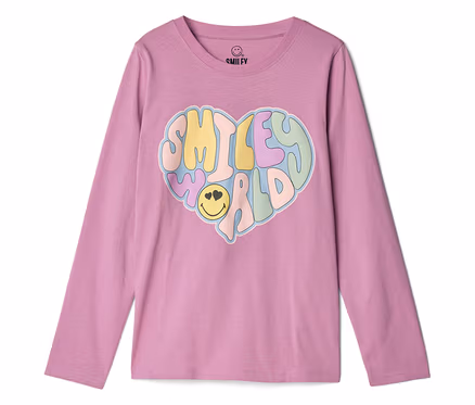 Ružové tričko s dlhým rukávom s viacfarebnou potlačou srdca Smiley World.