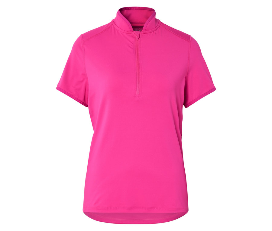Ružový športový top s krátkym rukávom a krátkym zipsom.