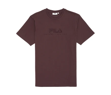 Tmavohnedé tričko s okrúhlym výstrihom a vyrazeným logom FILA na hrudi.