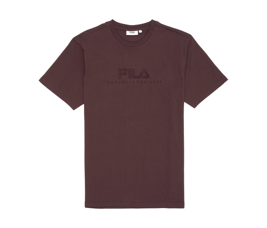 Tmavohnedé tričko s okrúhlym výstrihom a vyrazeným logom FILA na hrudi.