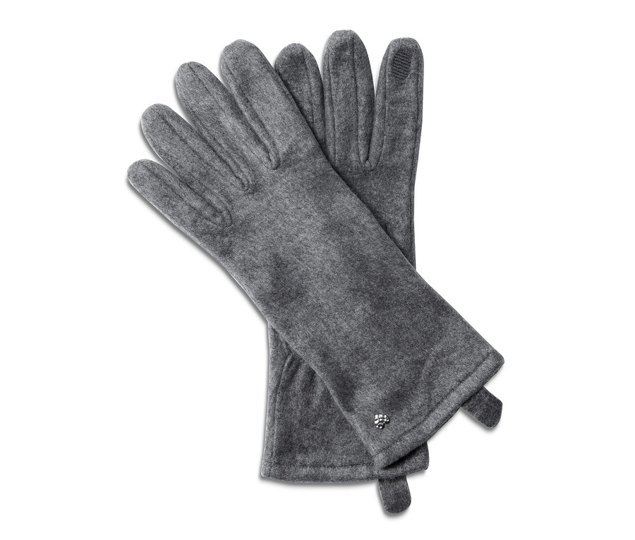 Dvoje flísové rukavice ležia na sebe.