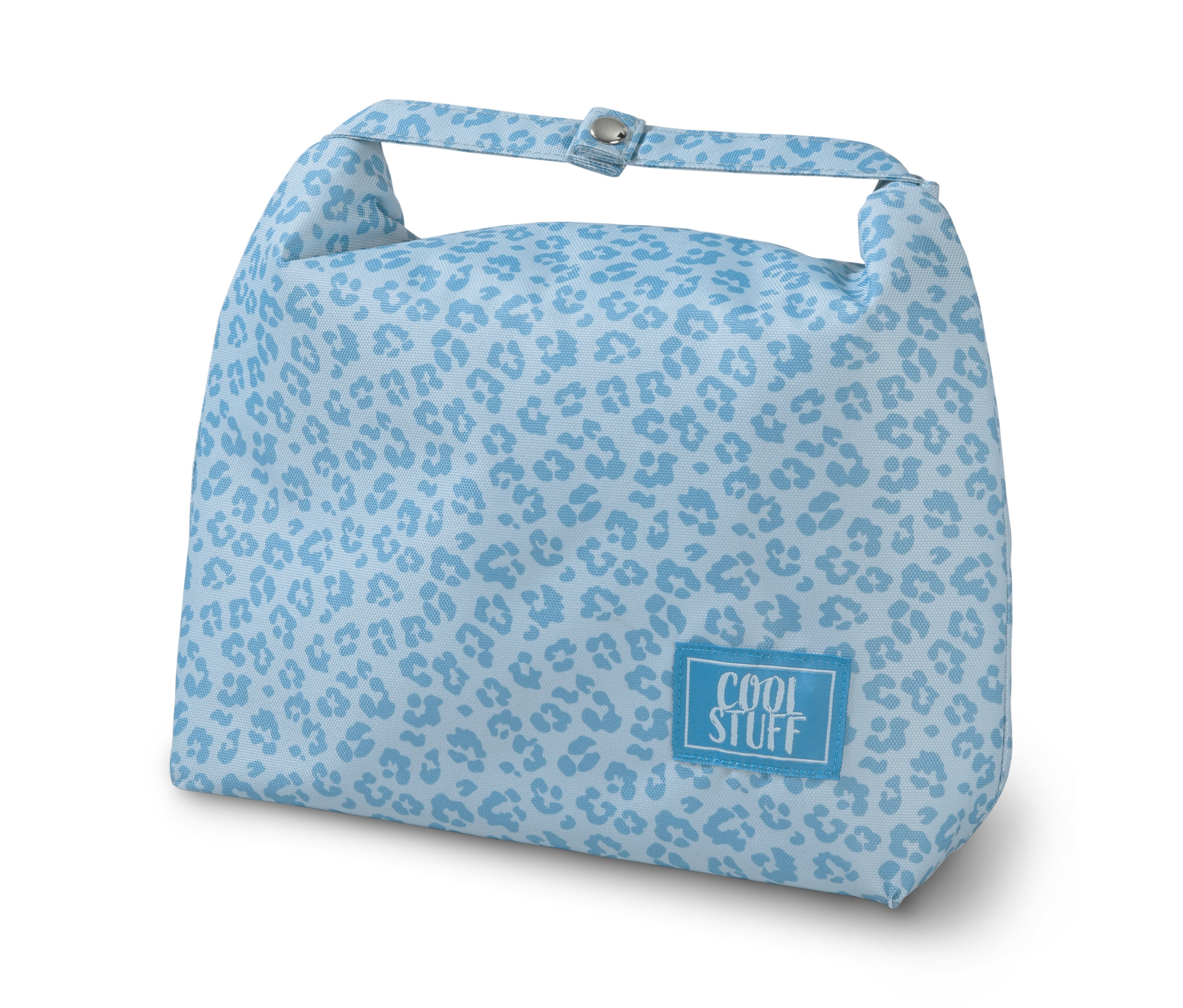 Chladiaca taška na obed s modrou zvieracou potlačou.