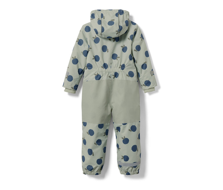 Detský overal do dažďa s potlačou čučoriedok, pohľad zozadu.