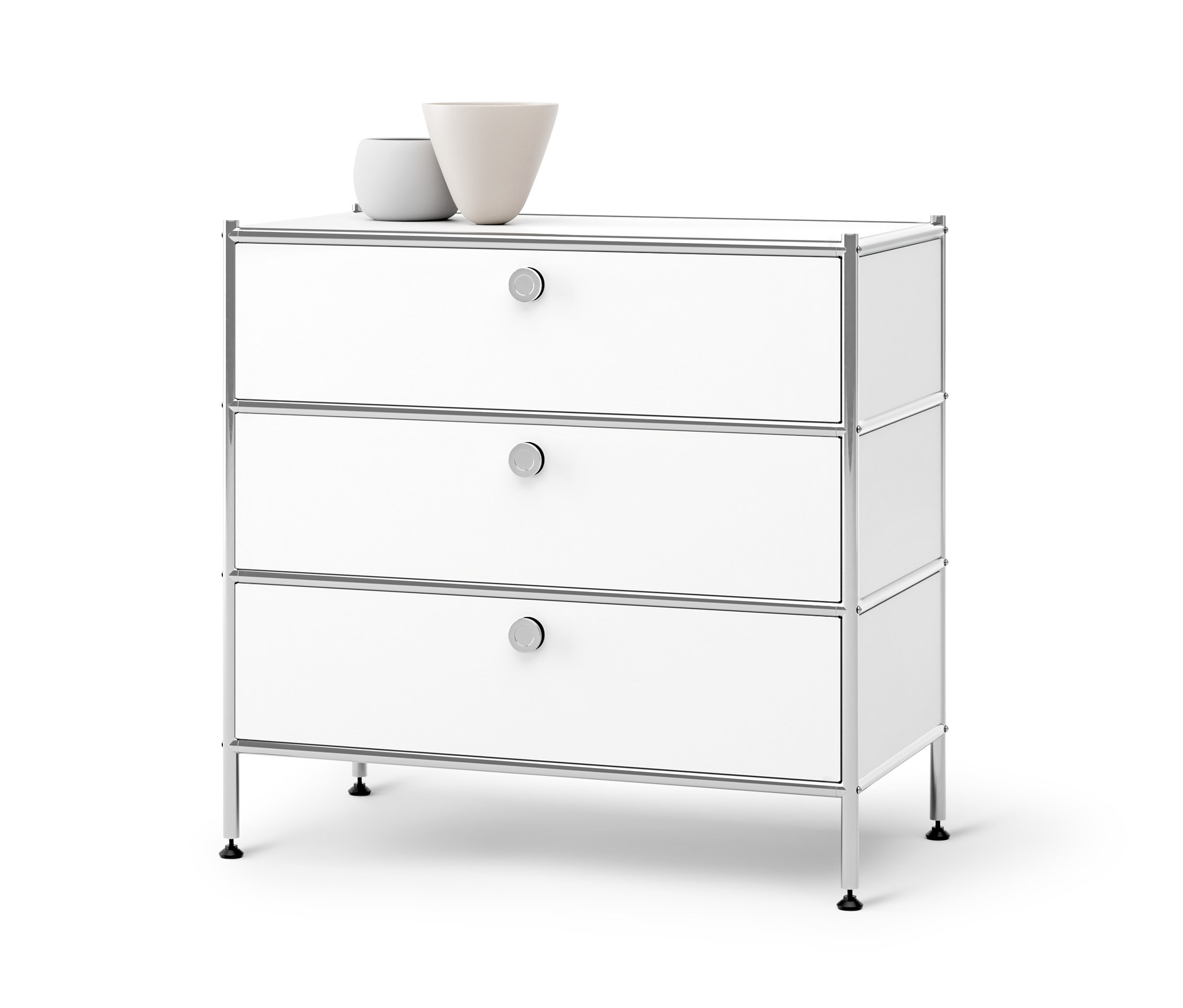 Biela kovová komoda »CN3« s 3 zásuvkami.