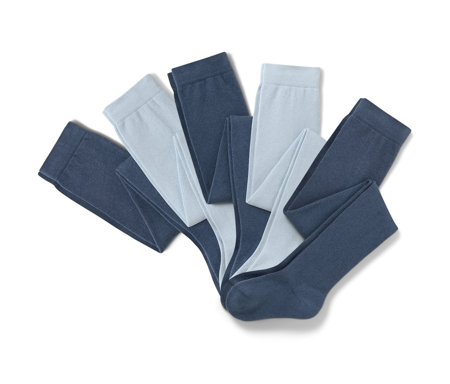 Päť párov modrých bavlnených pančuchových nohavíc.
