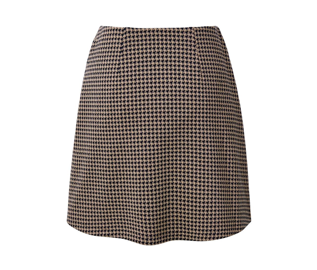 Detail sukne z teplákoviny so žakárovým vzorom kohútej stopy.