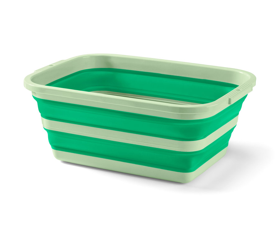 Zelený skladací kôš na bielizeň a pranie.