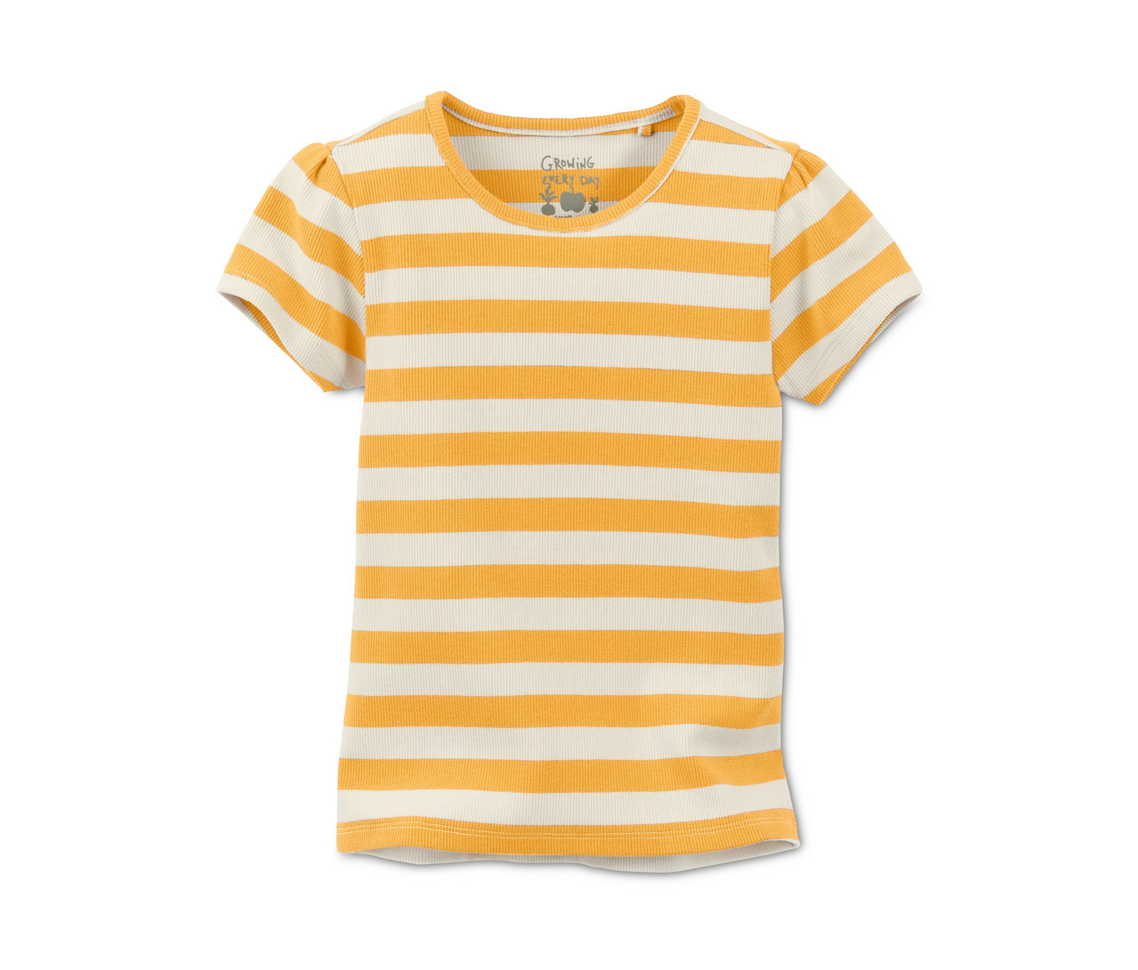 Pruhované rebrované tričko v žltej a krémovej farbe.