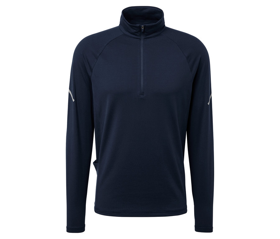 Tmavomodrý športový top s dlhým rukávom a zipsom pri krku.