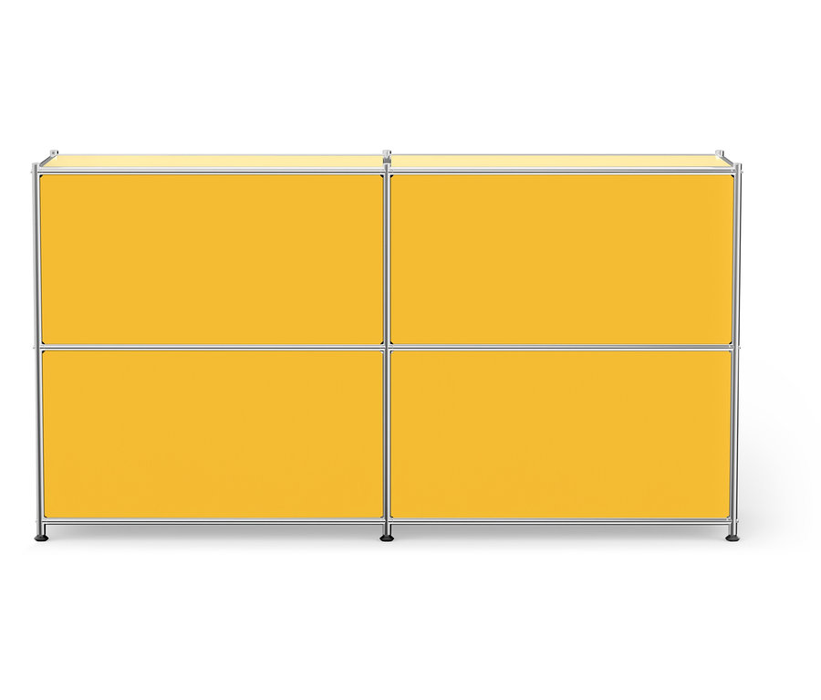 Žltá skrinka so štyrmi priehradkami a strieborným rámom.