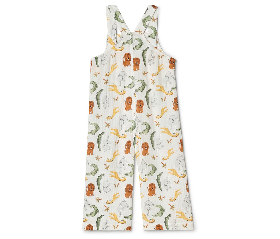 Biela kombinéza so vzorom levov, krokodílov a hviezd.
