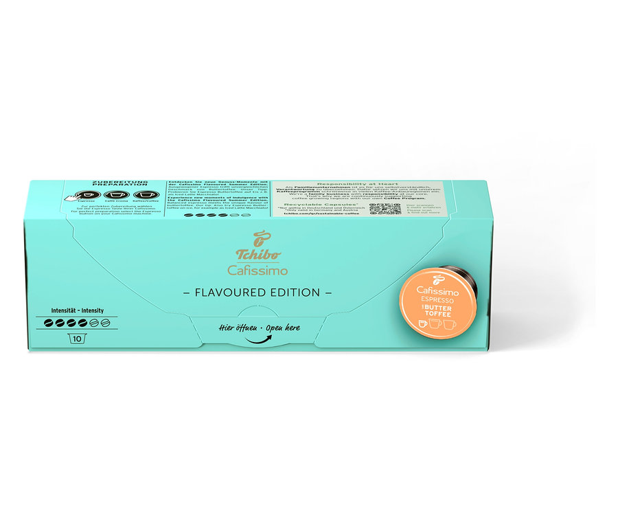 Balenie Cafissimo Flavoured Espresso - Buttertoffee s 10 kapsulami a jedna kapsula.