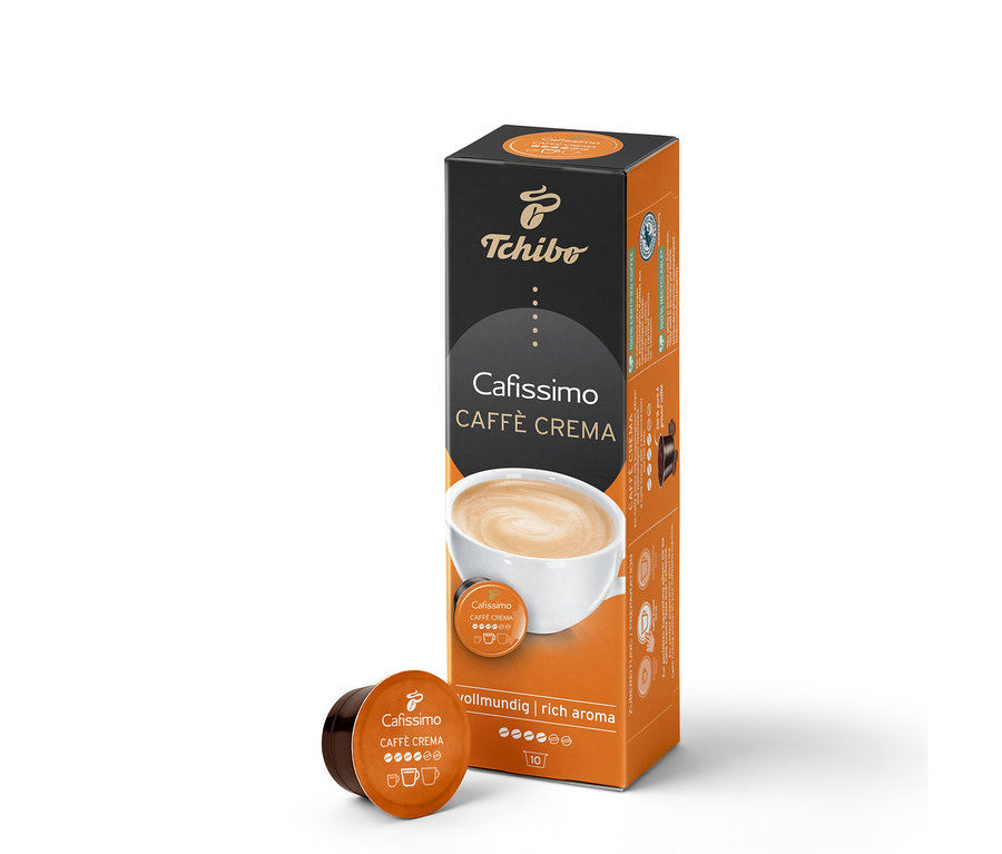 Balenie Cafissimo Caffè Crema plná chuť a kapsula Cafissimo Caffè Crema plná chuť.