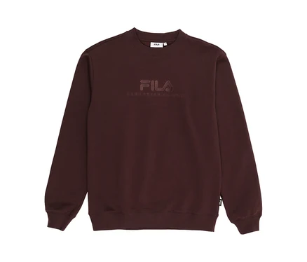 Tmavohnedá mikina Fila s vyrazeným logom Fila a nápisom „ESTABLISHED 1911“ na hrudi.