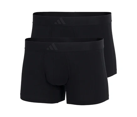 Dvoje čierne boxerky adidas Active Flex Cotton, jedny mierne za druhými, obe s tmavosivým logom adidas na páse.