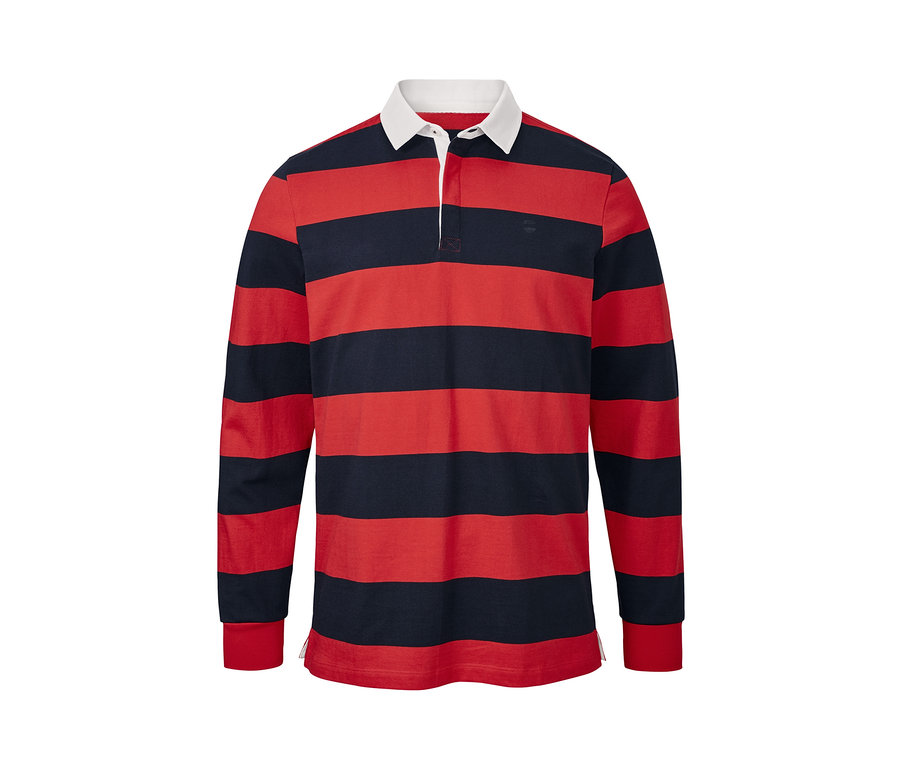 Polokošeľa s dlhým rukávom v námorníckej modrej a červenej farbe.