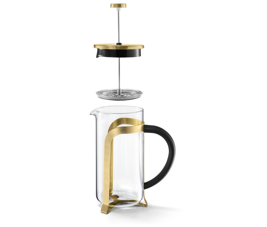 Rozložená zlatá kanvica french press 800 ml na 6 šálok.