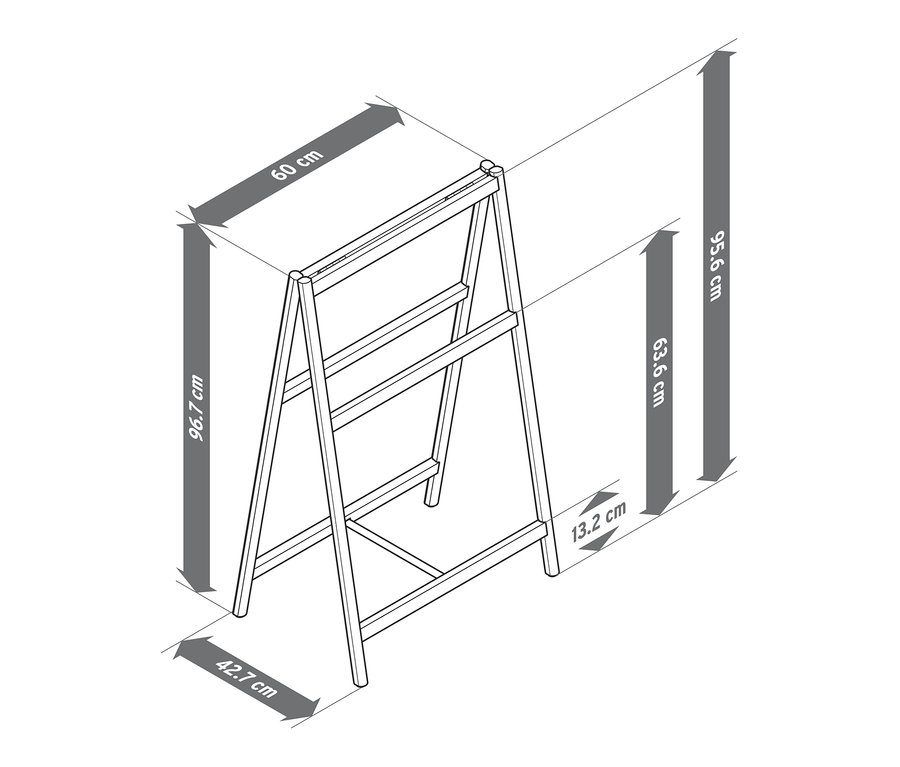 Nákres stojana na uteráky z masívneho dreva s rozmermi.