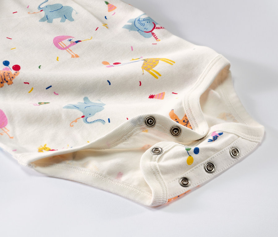 Detail body pre bábätká s možnosťou prispôsobenia veľkosti s potlačou zvierat, 5 ks.