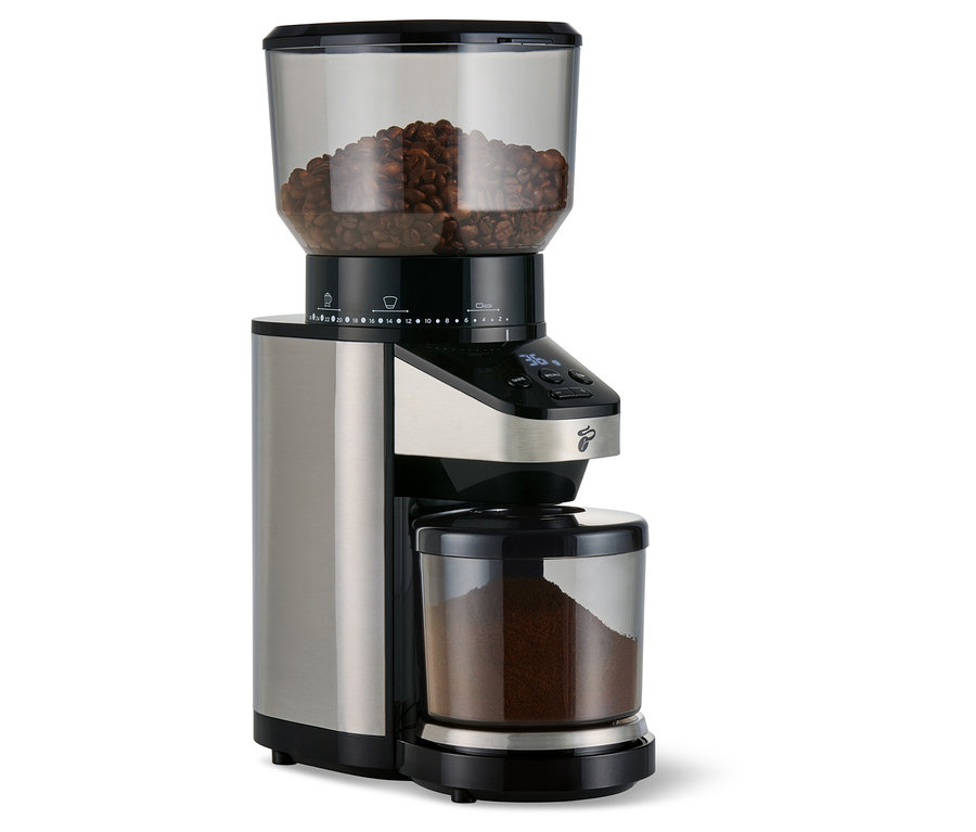 Mlynček na kávu s váhou, elektrický