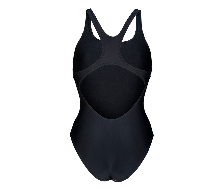 Detailný pohľad zozadu na dámske plavky arena Feel Hyacinth Swim Pro Back Badeanzug.