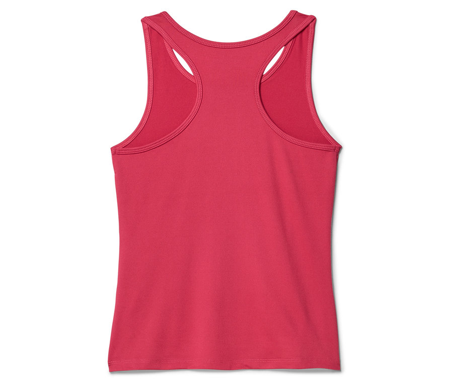 Pohľad zozadu na ružový tielko s pretekárskym chrbtom na bielom pozadí.