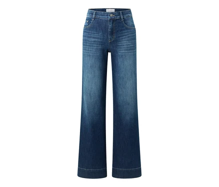 Modré džínsy Angels Denim »Luna« so širokými nohavicami, svetlejším praním a zahnutými lemami.