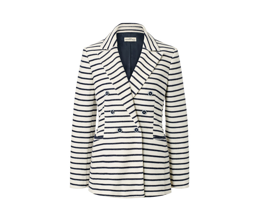 Prúžkované sako z teplákoviny s gombíkmi.