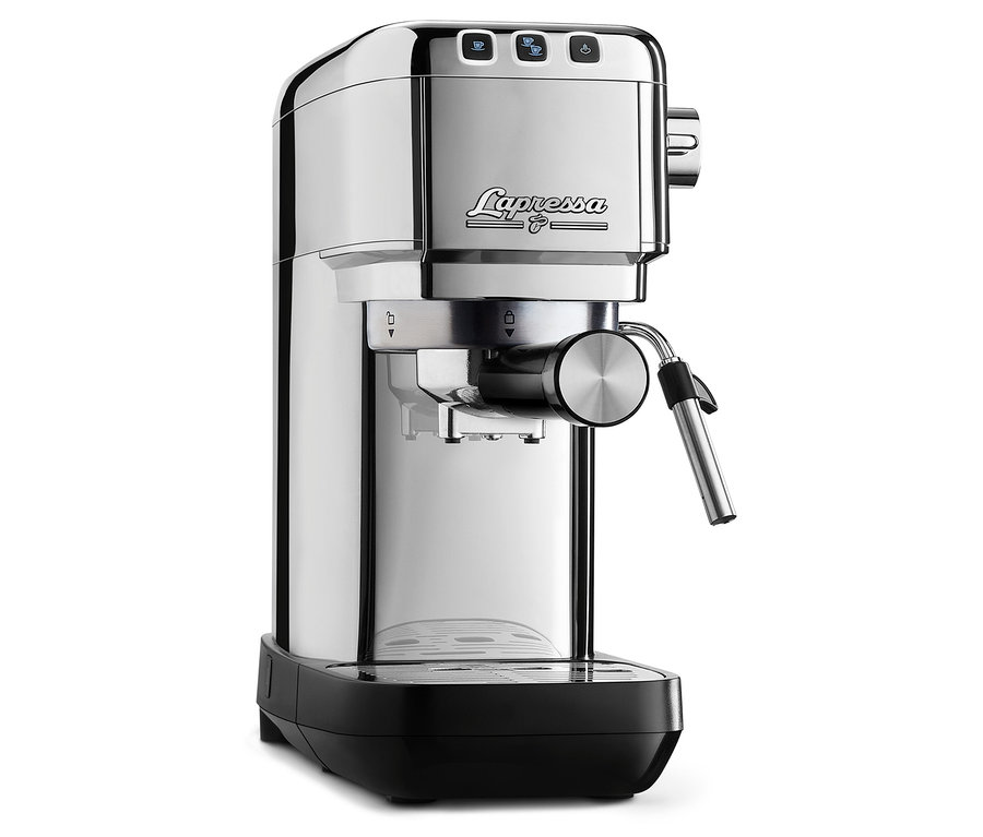 Strieborný pákový kávovar »Lapressa«.
