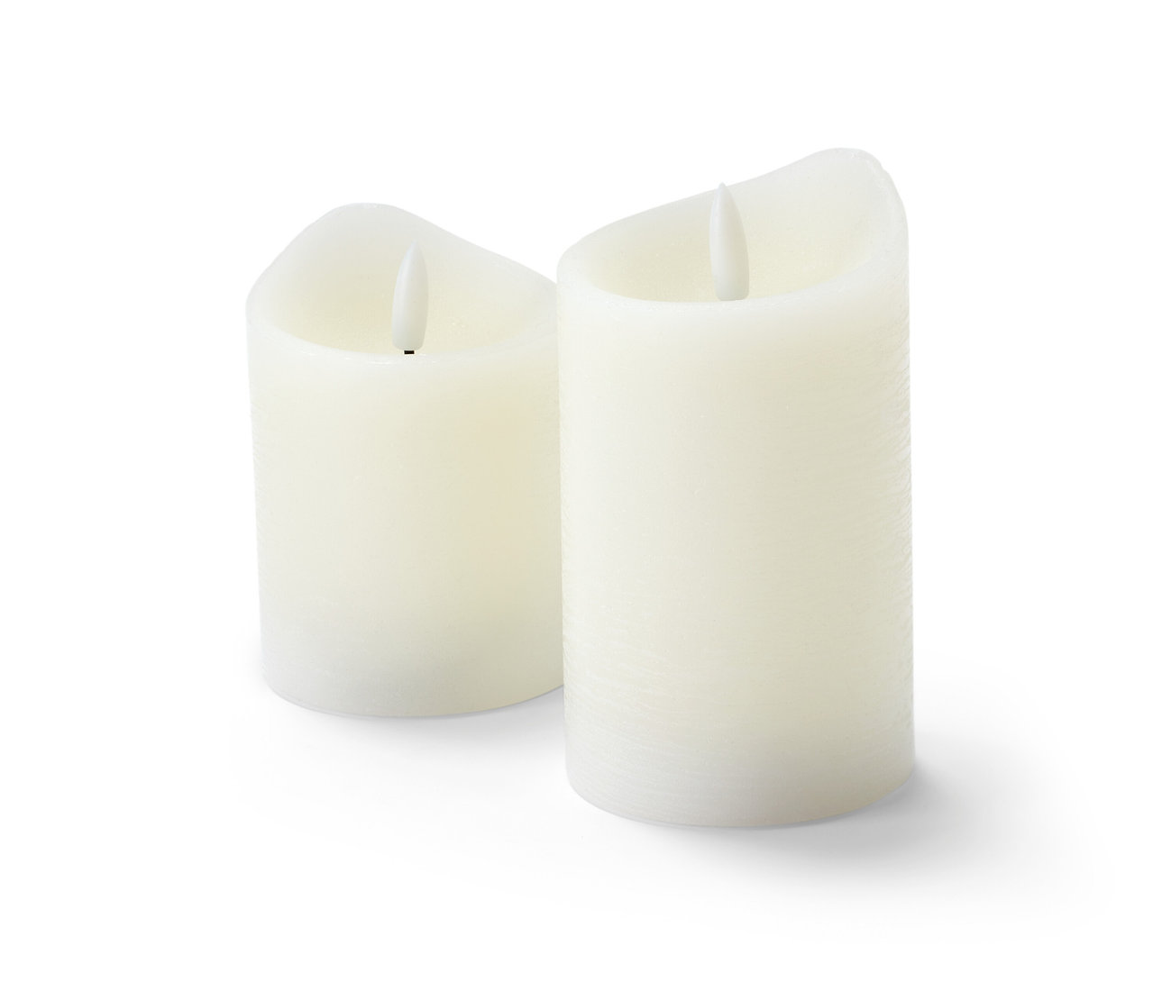 Dve sviečky z pravého vosku s LED, jedna krémovobiela a druhá biela.