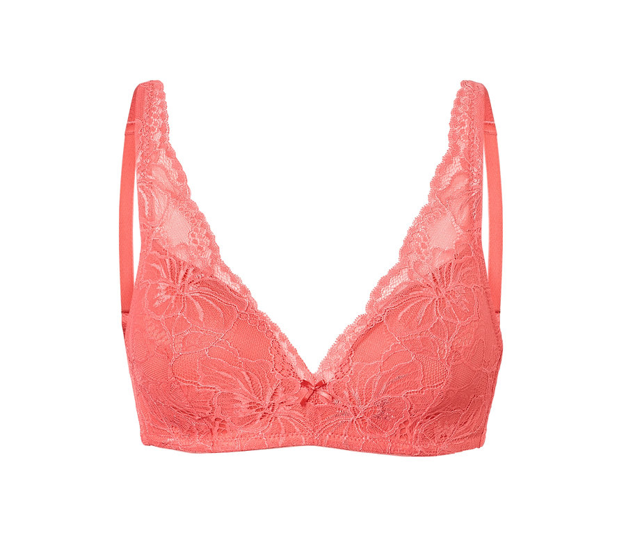 Papájová podprsenka s mäkkými košíčkami s kvetinovou čipkou.