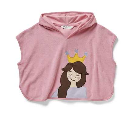 Ružové froté pončo s kapucňou a obrázkom princeznej.