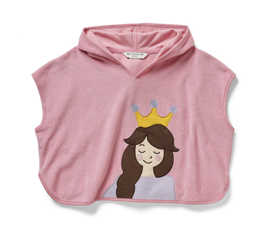 Ružové froté pončo s kapucňou a obrázkom princeznej.