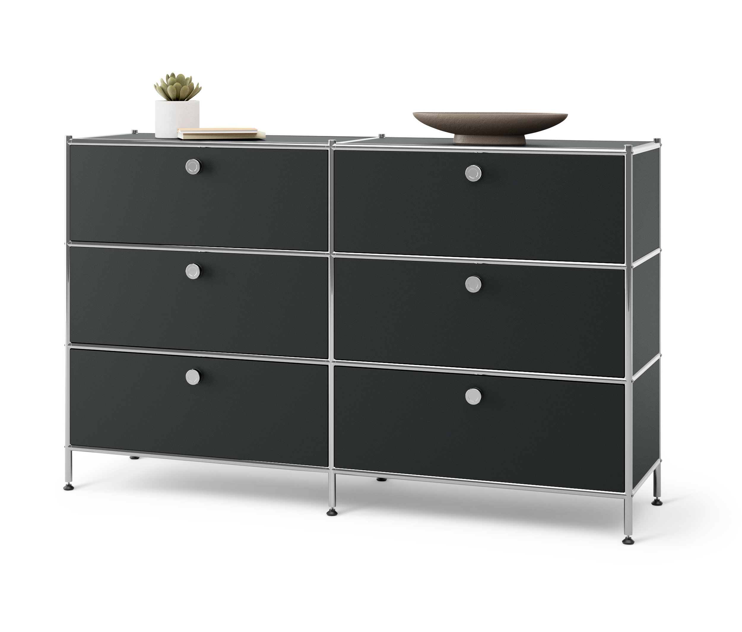 Čierna kovová komoda »CN3« so 6 zásuvkami.