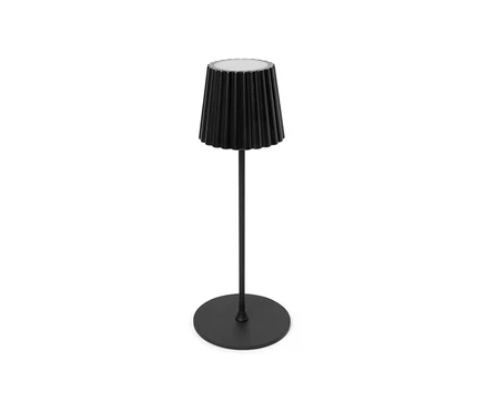 Čierna LED akumulátorová stolová lampa do exteriéru.
