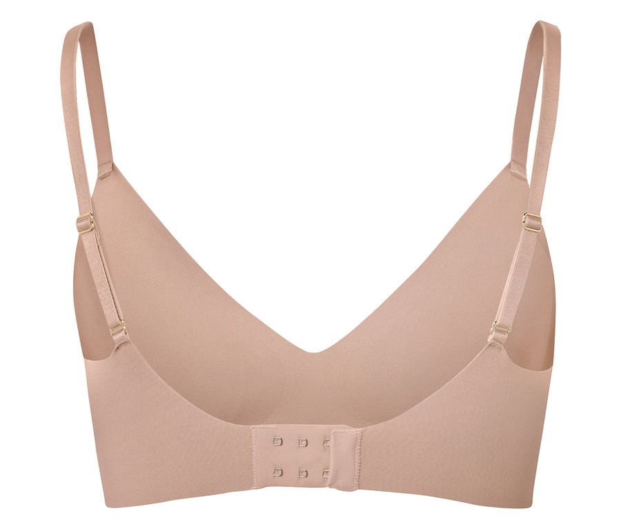 Pohľad zozadu na telovú podprsenku s nastaviteľnými ramienkami a háčikovým zapínaním.