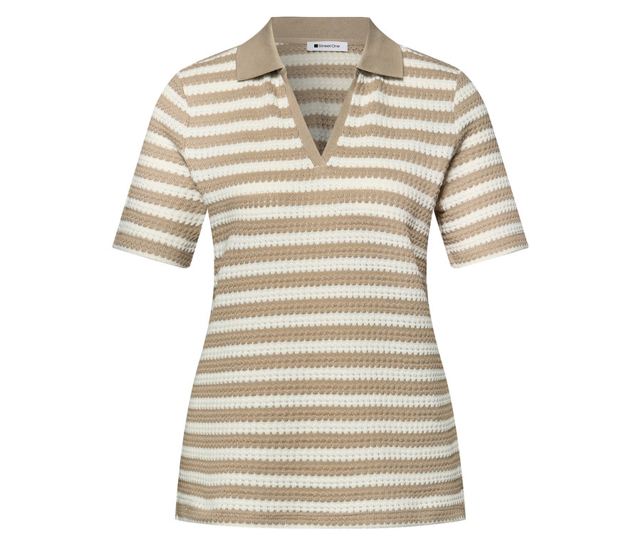 Prúžkované tričko z úpletu Street One s véčkovým výstrihom a krátkymi rukávmi.