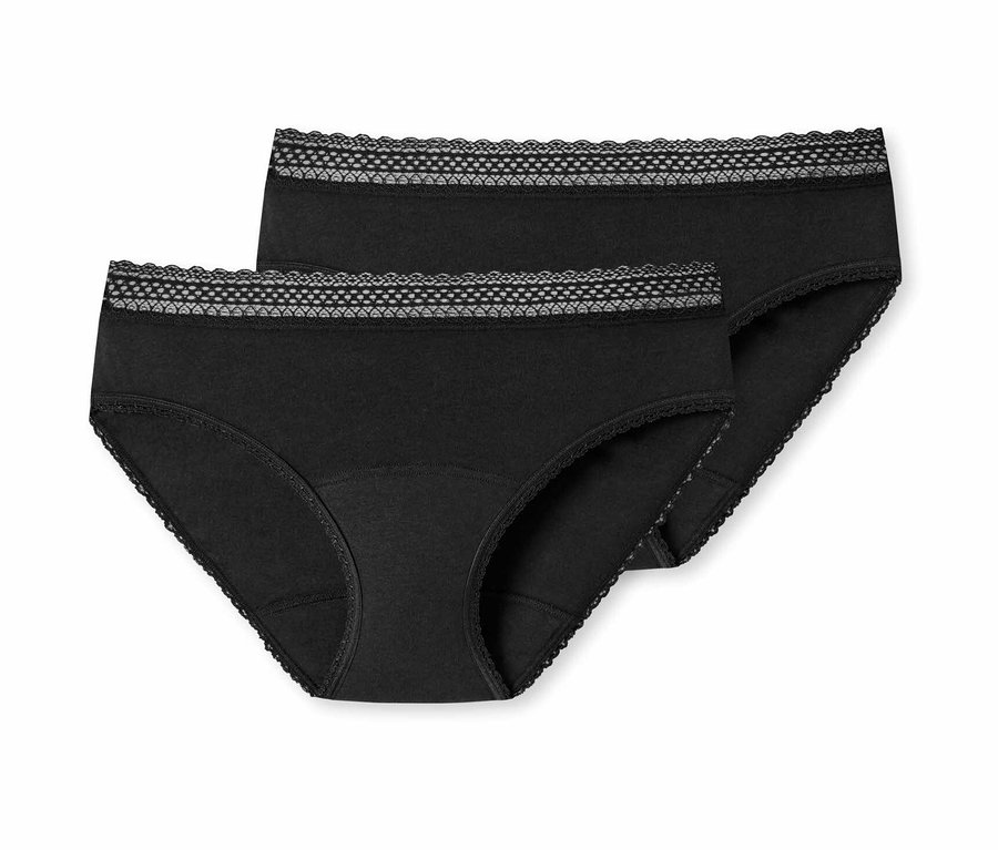 Dvoje čierne menštruačné nohavičky SCHIESSER s čipkou v páse.